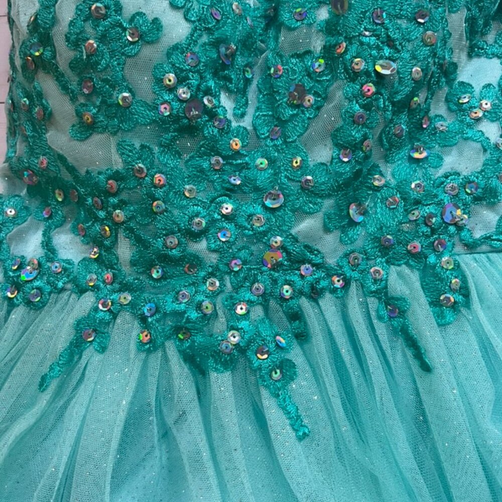 Hanna S Pre- Owned Aqua Mini Party Dress size 8 - Picture 5 of 13